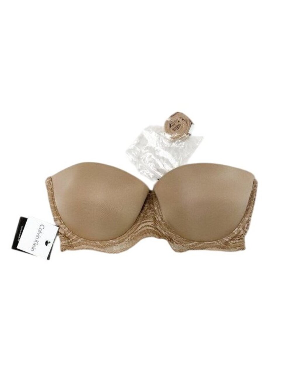 Calvin Klein Tan Lace Strapless Push-Up Bra With Underwire & Detachable Straps